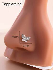 Toppiercing 1pc Korean Style Fashionable Copper Inlaid Zirconia Hollow Butterfly Stainless Steel Rod Nose Stud - Silver - View 2