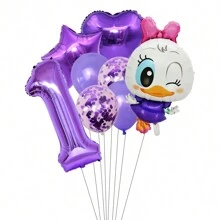 8 piezas Globos digitales de látex y aluminio decorativos de fiesta de cumpleaños con temática de Pato Donald y Daisy Duck lindos y de dibujos animados - Rosa - Ver 2