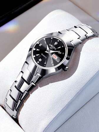 ORUSS 钨钢女士手表 奢华水钻金色石英女士手表 休闲时尚波斯尼亚风格防水日历女士手表