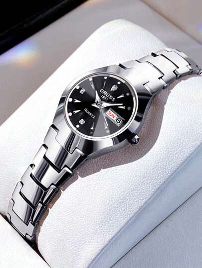 ORUSS Tungsten Steel Women's Watch Luxury Rhinestone Gold Quartz Women's Watch Casual Fashion Bosnian Style Waterproof Calendar Women's Watch