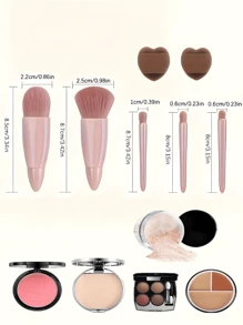 Bộ 5 cọ trang điểm du lịch mini cầm tay có gương, 2 bông mút, màu hồng, bao gồm phấn phủ, kem nền, phấn mắt, cọ môi & lông mi và bông mút phấn mắt, bộ cọ, bộ cọ trang điểm, bộ cọ trang điểm, bộ trang điểm hoàn chỉnh, bộ cọ trang điểm, bộ trang điểm hoàn chỉnh, bộ cọ, bộ cọ trang điểm, bộ quà tặng trang điểm, bộ - Bụi hồng - Xem 4