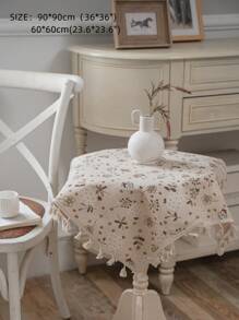 Bubaba 1pc Multicolor Floral Print Rectangular Farmhouse Tablecloth, Boho Rustic Nordic Style Tassel Decor Dust-Proof Dining Mat, Kitchen Restaurant Hotel Outdoor Table Cover For Party Holiday Spring, All Season - Multicolor - View 11