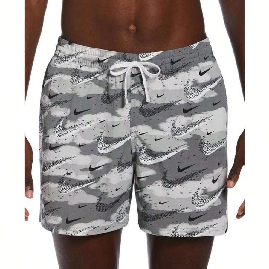Nike 男式绒面徽标印花 5 英寸泳裤 - 黑色 - 查看 1
