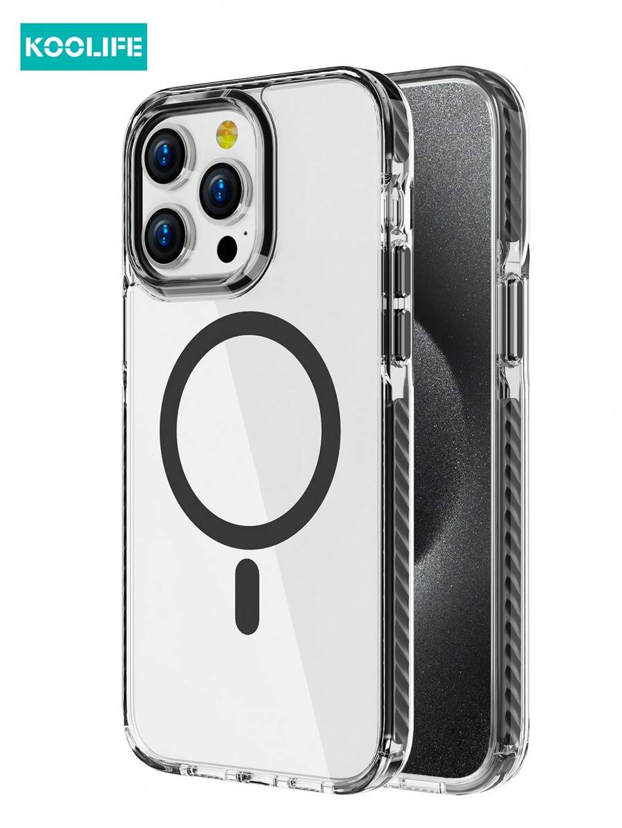Koolife 1pc 2.0mm High Transparent PC Backplate With Magnetic Wireless Charging, Detachable Lanyard Hole Stand, Side Color Inlay, One-Piece Molded Lens Frame, Full Coverage Phone Protective Case Compatible With Apple 16/16 Pro/16 Plus/16 Pro Max, 11/11 Pro/11 Pro Max, 12/12 Pro/12 Pro Max, 13/13 Pro/13 Plus, 14/14 Pro/14 Plus/14 Pro Max, 15/15 Pro/15 Plus/15 Pro Max - màu đen - Xem 1
