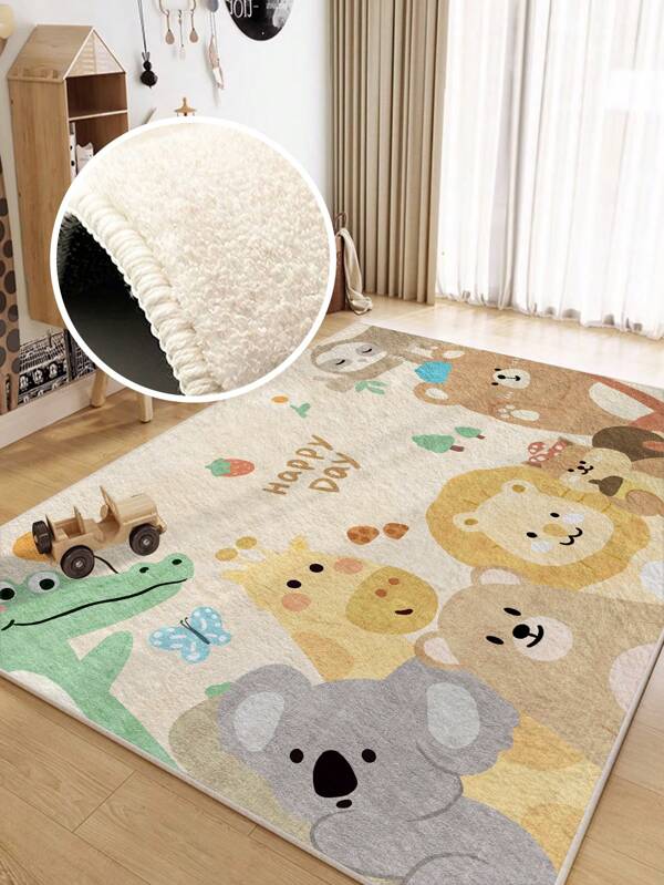 1 pieza de alfombra beige, estampado de animal de estilo de dibujos animados lindos, imitación de cachemira, rectangular, suave, esponjosa, antideslizante, lavable, alfombra de área, adecuada para vestíbulo, alfombras para dormitorio, sala de estar, dormitorio, baño, cocina, comedor, oficina, decoración de habitación y felpudo, celebración de vacaciones.