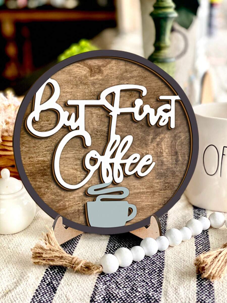 1Pc 3D But First Coffee Wooden Coffee Bar Sign For Coffee Bar Table Decor,Rustic Round Small Coffee Signs Tiered Tray Decor For Kitchen Sign Best Gifts Birthday Graduation