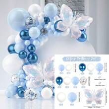 Bộ bóng bay bướm xanh và trong suốt, 88 quả bóng bay màu xanh crom ánh kim, bóng bay màu xanh Macaron và bóng bay màu trắng với 2 quả bóng bay bướm nhiều màu lớn, tuyệt vời cho tiệc cô dâu theo chủ đề bướm, đám cưới, tiệc độc thân, trang trí tiệc sinh nhật, Giáng sinh - Đầy màu sắc - Xem 4