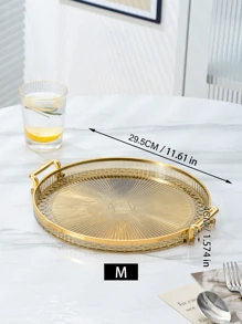 1pc Double-Handle Kitchen Round Serving Tray And Tall Footed Tray Set For Home... Party,Kitchen,Christmas Gift - Gold - View 3