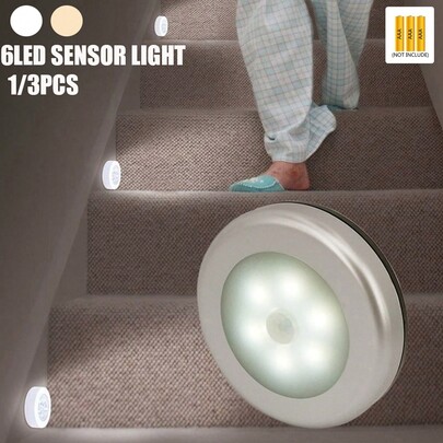 1/3pcs Circular Battery Power Action Sensing Light, Motion Sensor Led Cabinet Light,Suitable As Night Light For Stairs, Closets, Cabinets, And Bedroom Lighting,Baby Room Induction Light