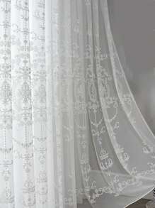 1pc Polyamide Sheer Panel Curtain, Modernist Floral Embroidered Light Filtering Privacy Sheer Curtain For Home - White - View 5