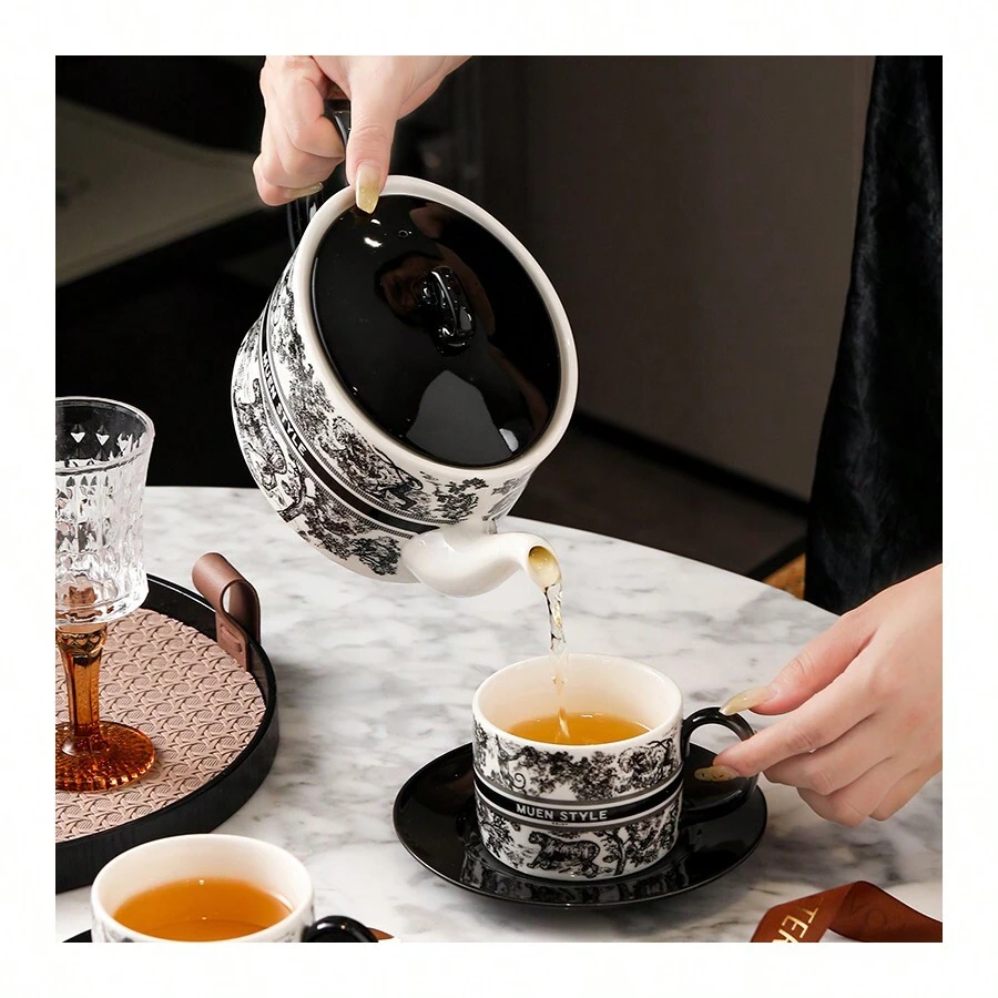 Home Tea Set Gift Box With Ceramic Tea Pot, Forest Cup, Saucer And Fruit Flower Tea, Perfect For Health Enthusiasts Back To School - Black - View 1