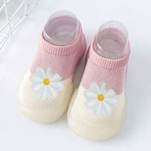 1 paar roze bloemenpatroon zachte antislip wandelschoenen voor babymeisjes, sokken, ademende sportschoenen voor binnen en buiten met siliconen zool
