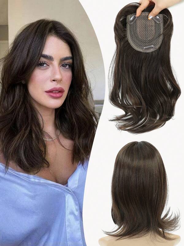 Wavy Hair Toppers For Thinning Hair 12inch Hair Pieces For Women Adding Extra Hair Volume, Dark Brown Hair Toppers With Bangs Super Soft