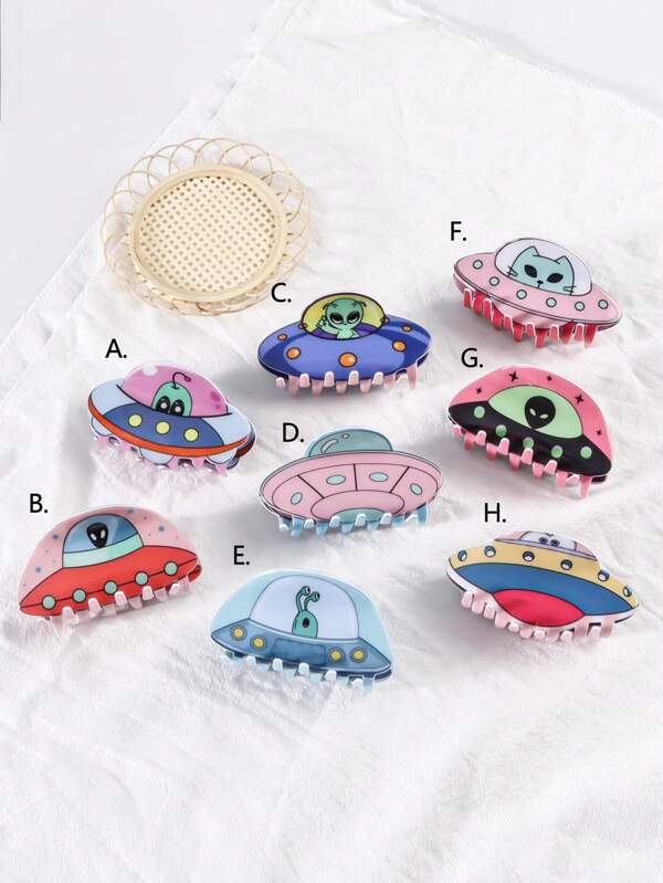 1Pc UFO Cartoon Hair Clips Easy-To-Wear Accessory For Women - Perfect For Daily Use Or Fun Occasions Pink Accessories,Hair Claw,Claw Clips,Hair Jaw Clip,Hair Clutch