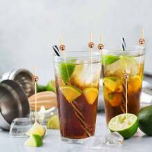 200/100/50/10 piezas Palillos para dientes de oro rosa, pinchos de frutas, pinchos para sandwich/fruta de 4.7 pulgadas, pinchos de madera para fiesta, boda, cumpleaños, club, fruta, magdalena, hamburguesa, barbacoa, decoración de aperitivos