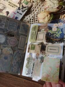 1book/20sheets Vintage PET Stickers With Decorative Floral And Botanical Border, DIY Scrapbooking Label Material Back To School - Multicolor - View 3