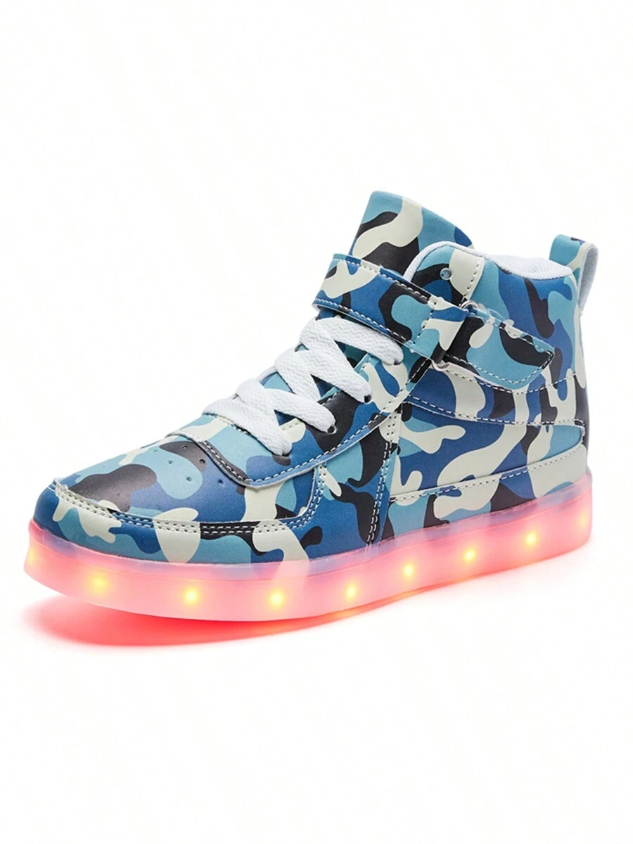 Bepoaa Kids LED Light Up Shoes USB Charging Flashing Light Up High-Top Sneakers For Boys And Girls (Toddler/Little Kid/Big Kid) - 藍色 - 查看 1