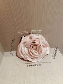One Exquisite Flower Clutch Bag Made Of Faux Pearls For Dinner Party, White Color, Romantic Wedding Bag For Bride, Evening Handbag For Formal Parties, Chain Bag Valentines, Exquisite Floral Bag For Women