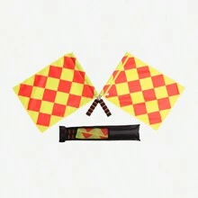 2pcs Geometric Border Referee Flag Set, Square And Checkered Design For Football/Soccer And Other Sports - Yellow - View 5