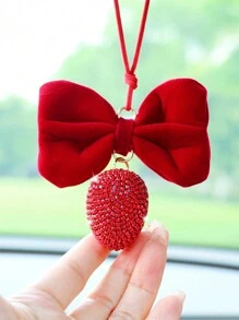 1pc Red Big Bowknot With Rhinestone Heart Car Hanging Decoration