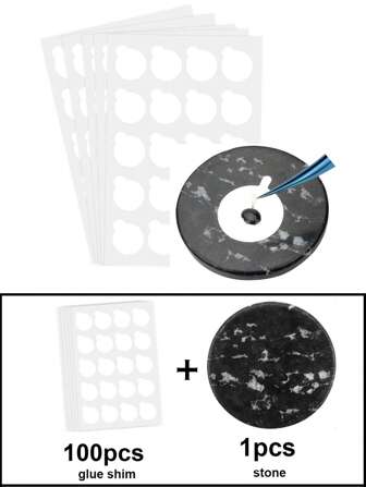 100 piezas pegatinas de pegamento para extensiones de pestañas y 1 pieza de almohadilla de paleta de pegamento adhesivo de mármol negro para la extensión de pestañas