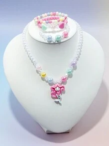 4pcs/Set Cute Mermaid Charm Beaded Jewelry Set For Girls, Bracelet, Necklace, Random Color, Suitable For Daily Wear - Multicolor - View 5