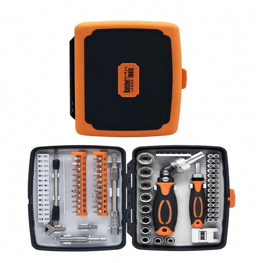68 In 1 Ratcheting Screwdriver Set, Multi-Bit Ratchet Screw Drivers, Socket Set & Magnetic Screwdriver Bit Set With Rotatable Ratchet Handles, Precision Screwdriver Set, Extensions Bar And Storage Case For Cellphone Laptop Computer Bike Etc - 9902 (68IN1) - View 1