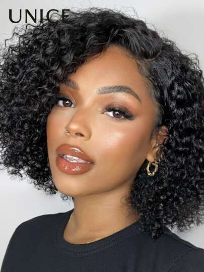 UNice Wigs 7x5 Bye Bye Knots Lace Wig Side Part Short Pixie Curly Bob Wig Wear Go Pre Cut Pre Bleached Glueless Wig For Women Human Hair Lace Closure Wig Unice Hair