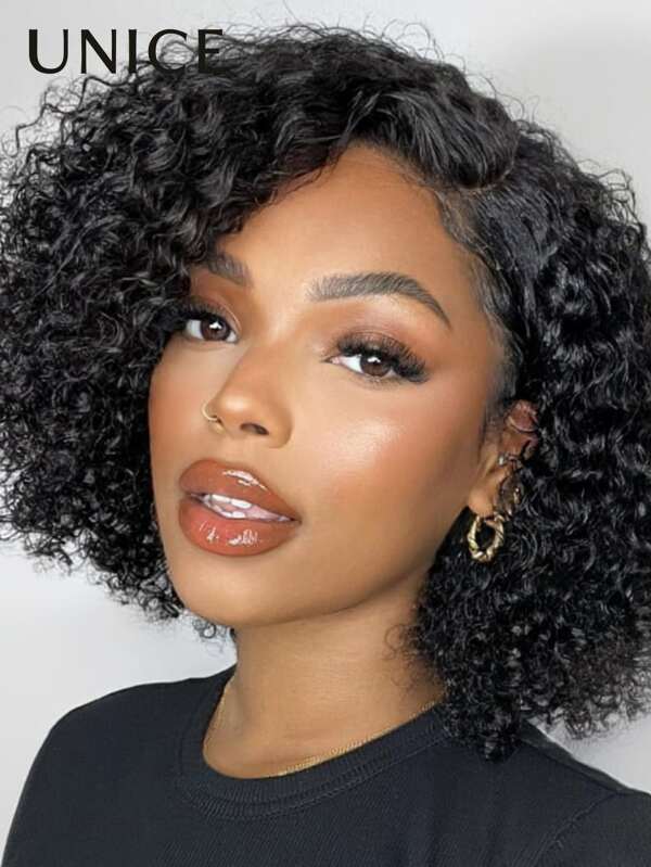 Unice Wigs 7x5 Bye Bye Knots Lace Wig Side Part Short Pixie Curly Bob Wig Wear Go Pre Cut Pre Bleached Glueless Wig For Women Human Hair Lace Closure Wig Unice Hair