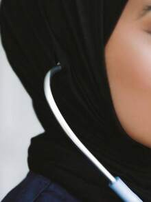 1pc Solid Color Jersey Hijab With Ear Hole For Doctors, Convenient Sweat Headband Compatible With Earphones - Multicolor - View 3