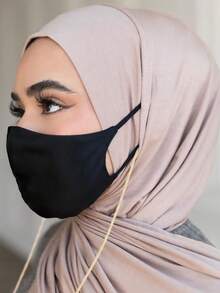 1pc Solid Color Jersey Hijab With Ear Hole For Doctors, Convenient Sweat Headband Compatible With Earphones - Multicolor - View 2