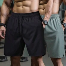 2pcs Summer Boyfriend Style Men's Sports Shorts, Breathable Casual Zipper Pocket Bermuda Shorts, Sport Fitness Running Cycling Lightweight Pants