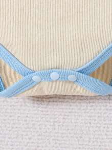 新生兒男寶寶熊印花長袖連體褲4件套裝 - 藍色 - 查看 3