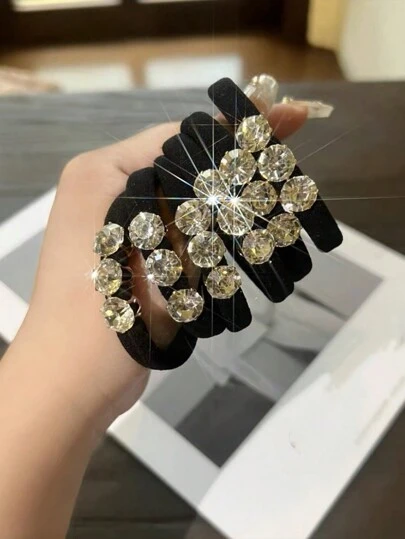 6个闪亮水晶水钻发圈，高弹耐用马尾辫发带，休闲优雅日常发饰