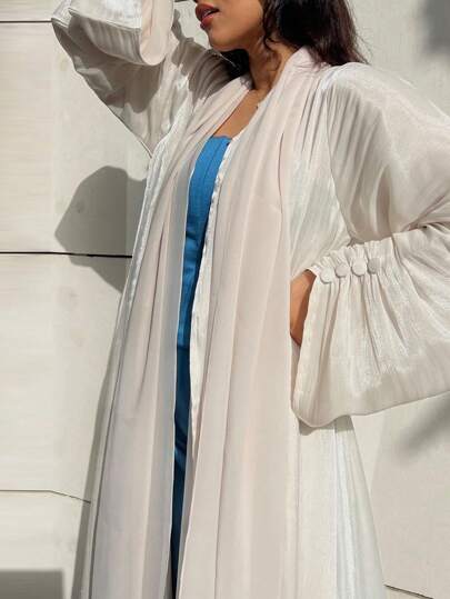 1pc Women's Elegant Open Front Shiny Silk Abaya, Suitable For Daily Gatherings, Arabic Muslim  Turkish Loose Long Robe