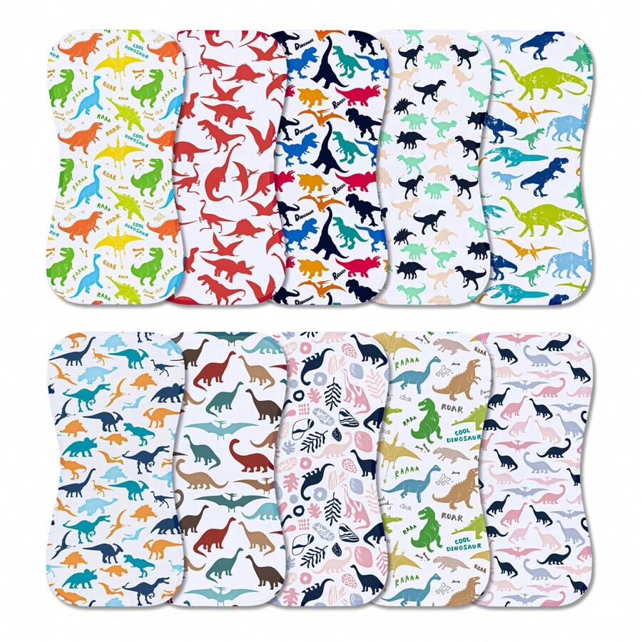 Benxoine 10-Pack Burp Cloths For Baby Boys And Girls - Organic Baby Burp Cloth,Baby Washcloths, Burp Rags, Large Neutral Burp Clothes For Newborn - khủng long - Xem 1