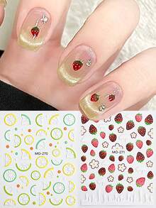 2 Lemon Strawberry Nail Stickers, Fruit Nail Slider Stickers, Nail Sticker Decoration Self-Adhesive Diy Nail Products - Multicolor - View 2