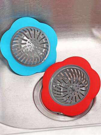 1pc Flower Shaped Pp Sink Strainer & Drain Cover For Family Kitchen Home Kitchen Flower Shape PP Sink Strainer And Drain Cover Floral Floor Drain, Universal Floor Drain Cover, Silicone Drain Strainer, Shower Sink Drain, Bathtub And Shower Drain Protectors, With Suction Cups Suit For Bathroom Bathtub And Kitchen