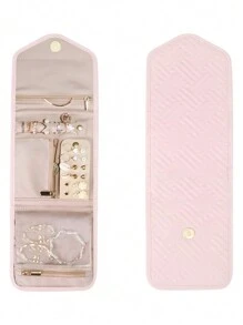 1pc Exquisite Portable Travel Jewelry Storage Box, Mini Simple Jewelry Organizer, Foldable Jewelry Roll For Necklaces, Earrings, Bracelets