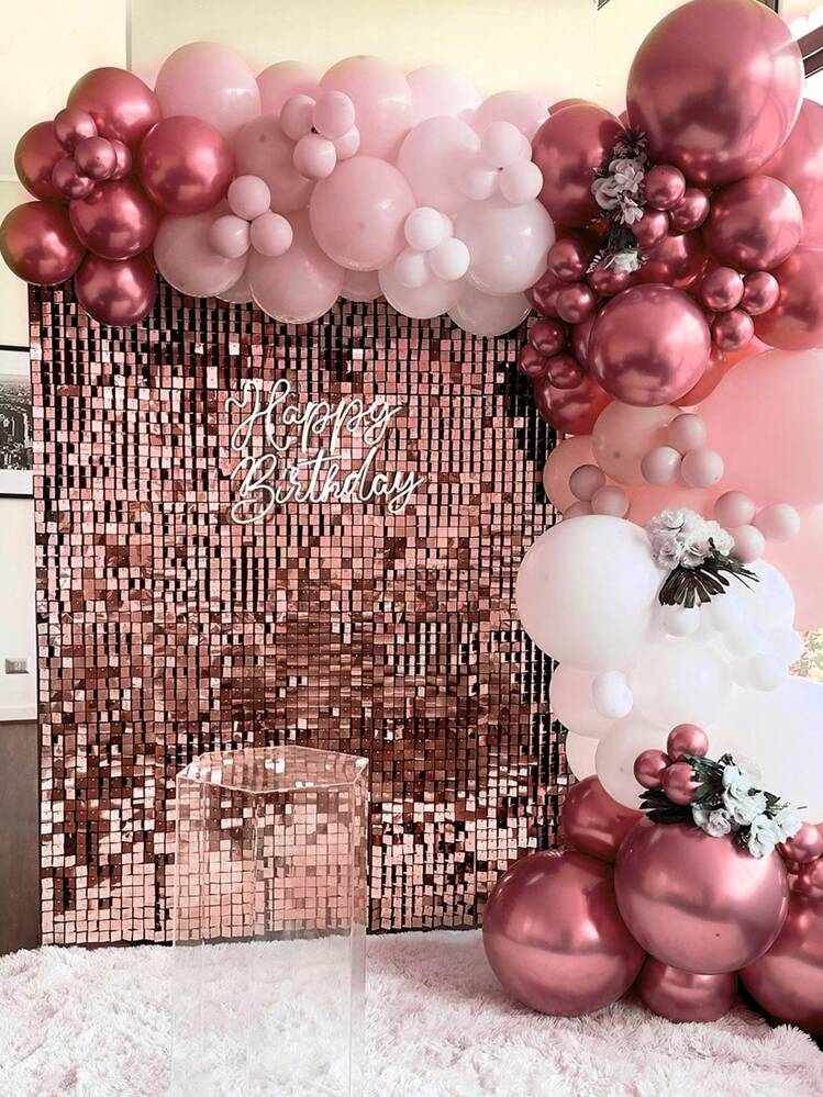 2 piezas/Paquete 100*200cm Cortina de plástico con estilo de cuadrados pequeños color oro rosa para decoración de fondo, telón de fondo para fiesta de cumpleaños, boda, graduación, fiesta festiva