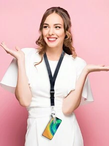 1 pièce Cordon tour de cou noir à détachement rapide pour porte-badge, clés, porte-clés, cordon pour enseignante pour femmes et filles, cordon pour téléphone avec boucle à dégagement rapide pour carte d'identité, portefeuille. Cadeau décontracté, souvenir, accessoire de voiture, charm de sac à dos pour l'école, gothique mignon Y2K