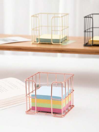 1/2pcs Modern Sticky Note Holder, Note Box + Business Card Holder Set, Metal Wire Desktop Sticky Note Holder, Rose Gold Note Holder, Cute Note Cube Stand, Dispenser, Office Desktop Organizer, Mesh Note Holder, Ballpoint Pen, Desktop Sticky Note Holder, For Home Office, School Desk Back To School