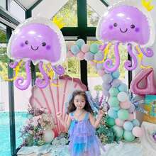 New 3D Jellyfish Octopus Bubble Balloon, Double Layer, Crown & Jellyfish, Three Colors, Cartoon, Ocean Theme Birthday Party, Cute Octopus Balloon - Pink - View 4