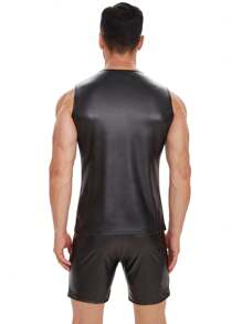 Plus Size Men Shiny Leather Tank Top Adjustable Soft Matte Leather T-Shirts Sleeveless Male High Elastic Shaping Vest