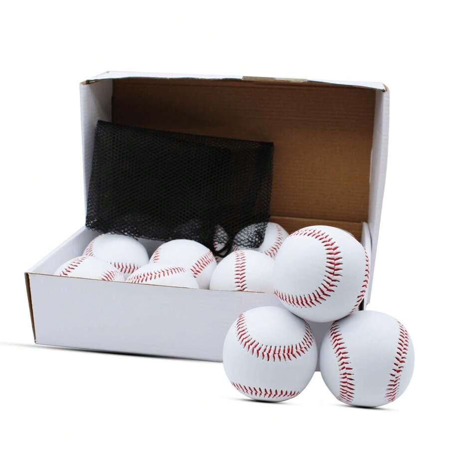 Baseball, 12 Pack Standard Size Baseballs Practice Training Baseballs Unmarked Baseball Soft Toss, Batting, Fielding, Hitting, Pitching - White - View 1