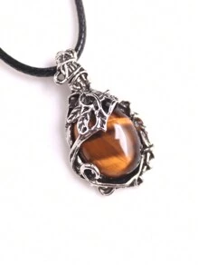 1入裝天然水晶石珠，復古葉子藤蔓線圈合金掛墜項鏈，治療能量波希米亞風格飾品