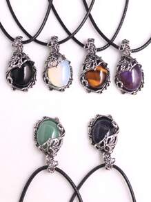 1入裝天然水晶石珠，復古葉子藤蔓線圈合金掛墜項鏈，治療能量波希米亞風格飾品