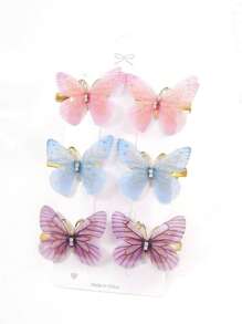 6入組妖精風格薄紗蝴蝶髮夾,適用於森林系列女孩氛圍裝飾,可愛 - 彩色 - 查看 12