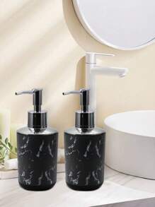 1入組/2入組大理石圖案空洗手液分裝瓶，可加注乳液、沐浴露、洗髮水和護髮素瓶，適用於浴室旅館旅行 - 黑色大理石 - 查看 2