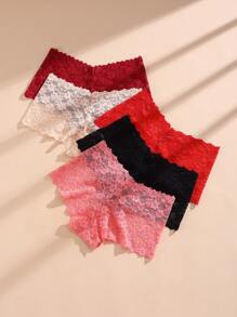 8pcs Women's Multi-Colored Sexy Lace Panties, Low Waist Hollow-Out Temptation Boyshorts Lingerie